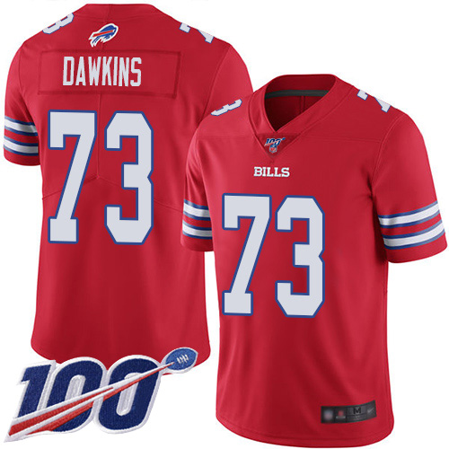 Men Buffalo Bills #73 Dion Dawkins Limited Red Rush Vapor Untouchable 100th Season NFL Jersey